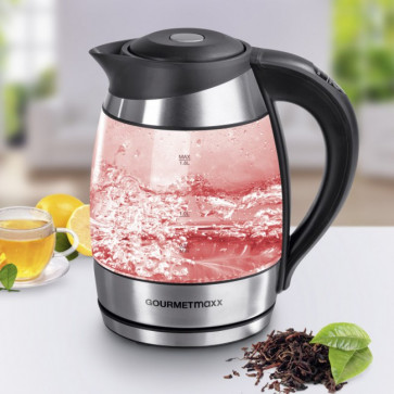 GOURMETmaxx Glas-Wasserkocher Edelstahl/Schwarz 1,8 L, mit Temperaturanzeige + Temperaturwahl