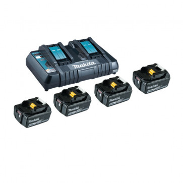 Makita Akku-Starter Set bestehend aus: 4xAkkus 18V 5,0 Ah und Doppelladegerät DC18RD 