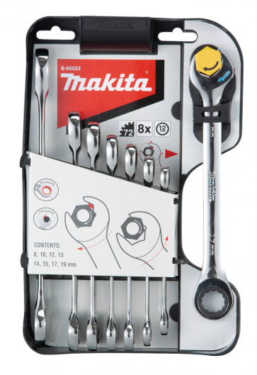 Makita Maulschlüssel-Ringratschen-Set B-65523 - 8-teilig SW 8-10-12-13-14- 15-17-19 mm, in PVC-Box