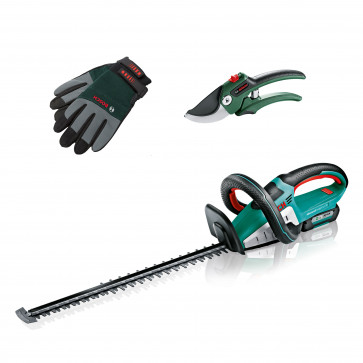 Bosch Akku-Heckenschere Advance HedgeCut 36 mit Akku, Astschere und Handschuhen