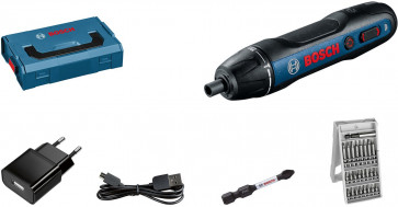 Bosch Akku-Schrauber GO mit 25-teiligem Bitsatz, USB Kabel, in L-BOXX Mini