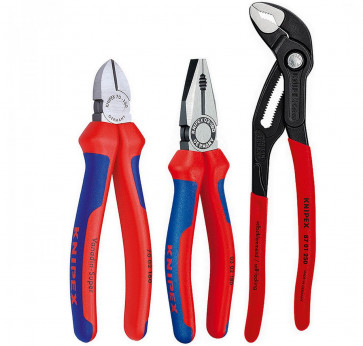 Knipex Profi-Zangenset 3-teilig, Seitenschneider 160 mm, Kombizange 180 mm, Wasserpumpenzange Cobra 250 mm 