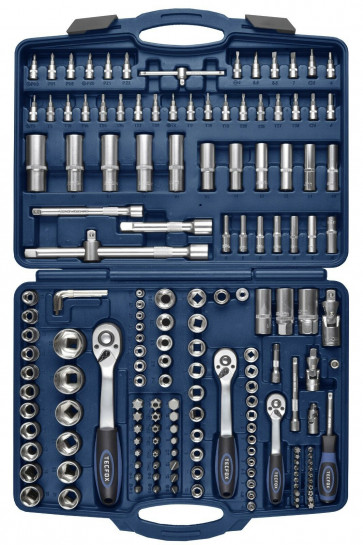 TECFOX Steckschlüsselsatz 171-teilig CV-Stahl 1/4" + 3/8" + 1/2" + Bits + Knarren