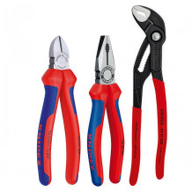 Knipex Profi-Zangenset 3-teilig, Seitenschneider 160 mm, Kombizange 180 mm, Wasserpumpenzange Cobra 250 mm 