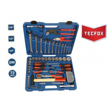 TECFOX Werkzeugsatz im Koffer, 88-teilig  1/4"+1/2" Knarrensatz, Schlosserhammer, Bitsatz,